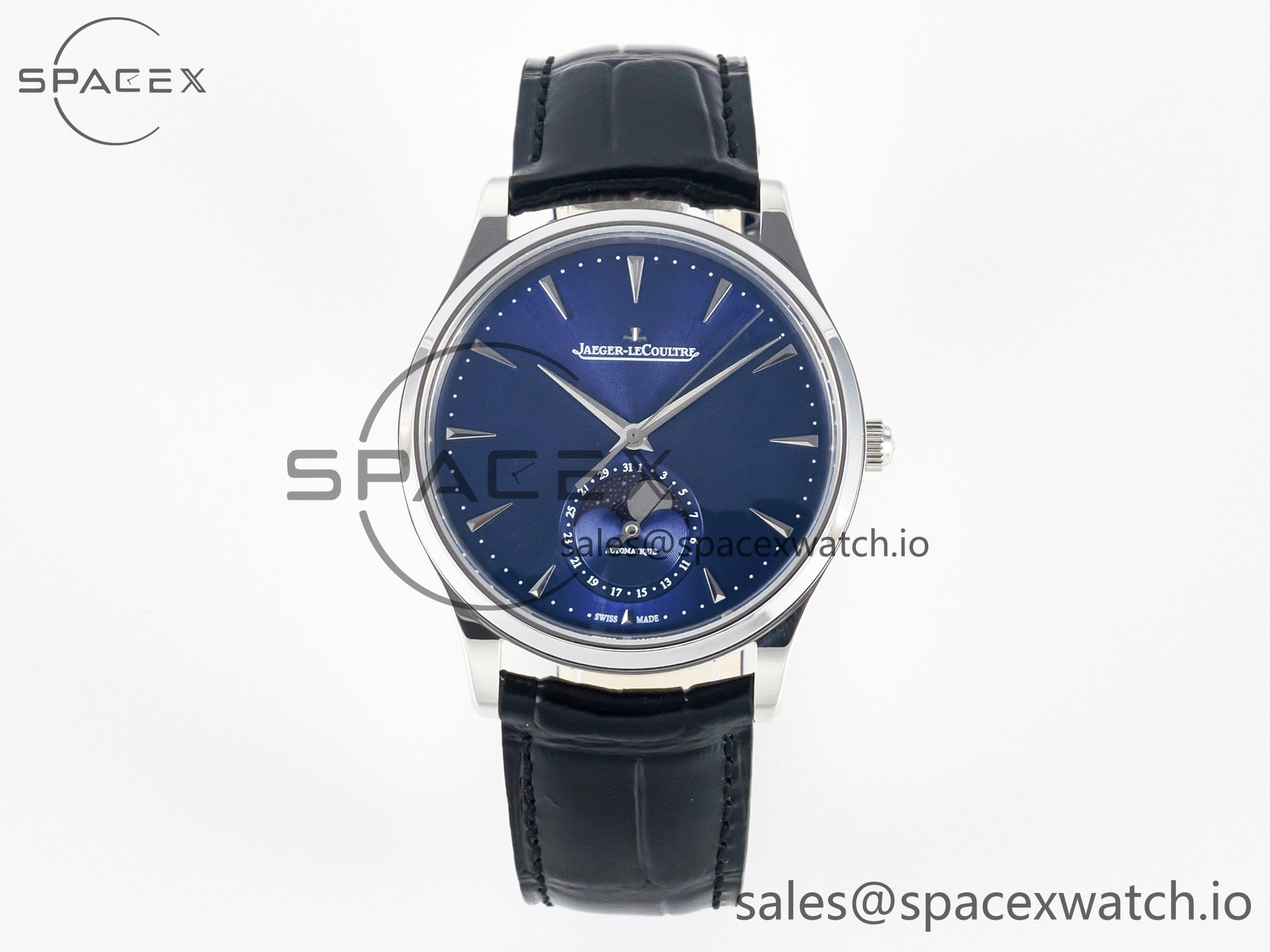 IMG_5363 拷贝 Master Ultra Thin Moon 1368420 SS Z+F 1:1 Best Edition Blue Dial on Black Leather Strap SA925 Super Clone - Image 1