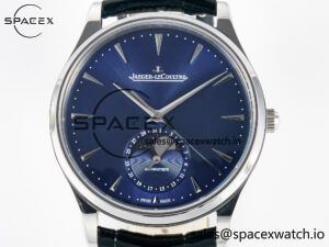 Master Ultra Thin Moon 1368420 SS Z+F 1:1 Best Edition Blue Dial on Black Leather Strap SA925 Super Clone - Image 2