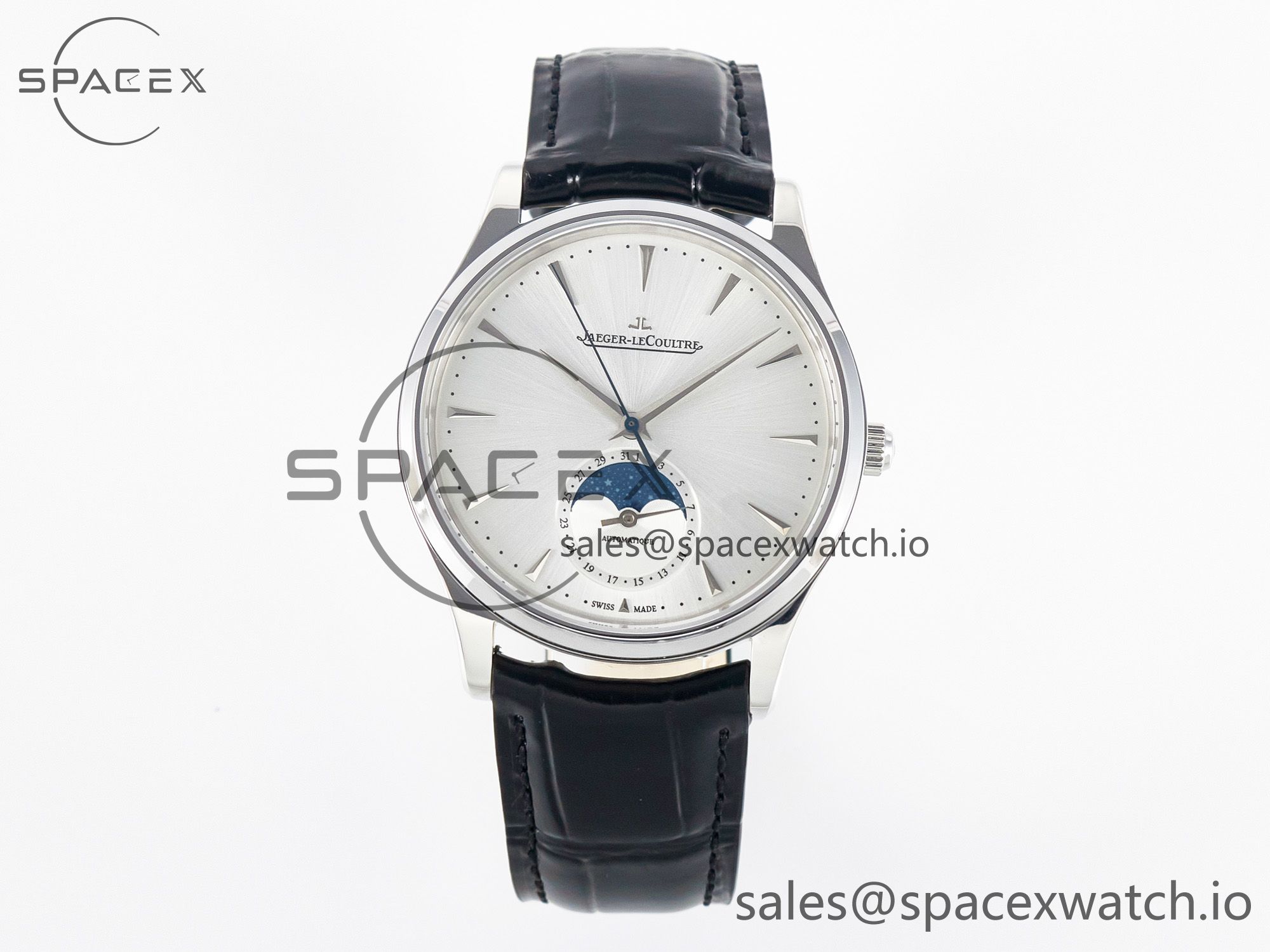 IMG_5406 拷贝 Master Ultra Thin Moon 1368420 SS Z+F 1:1 Best Edition White Dial on Black Leather Strap SA925 Super Clone - Image 1