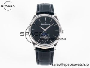 Master Ultra Thin Moon 1368420 SS Z+F 1:1 Best Edition Black Dial on Black Leather Strap SA925 Super Clone
