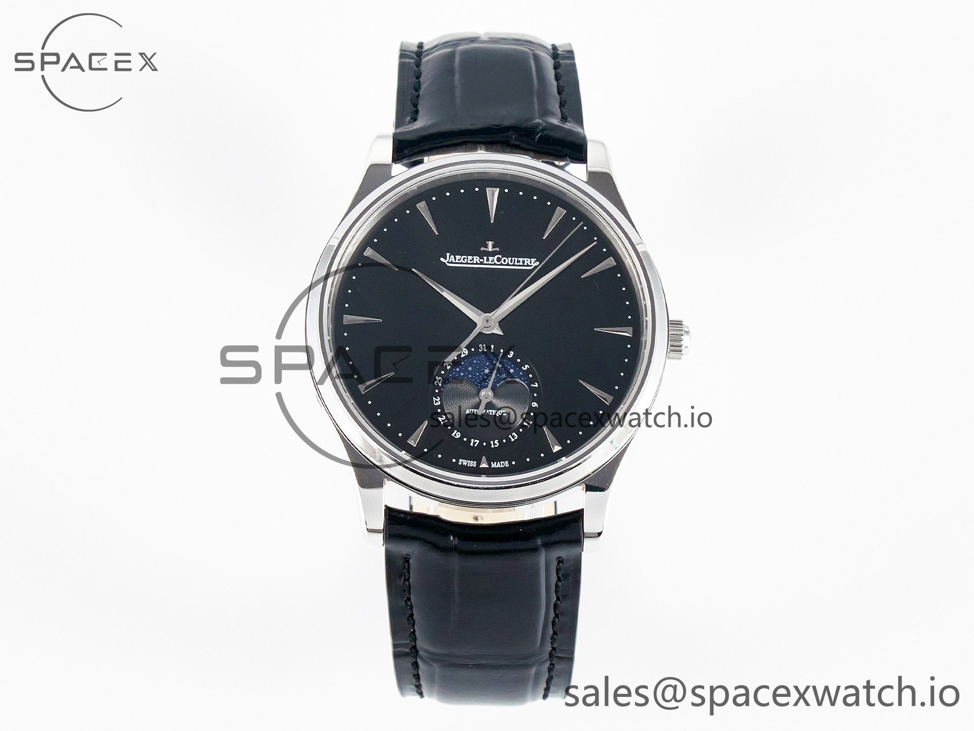 IMG_5442 拷贝 Master Ultra Thin Moon 1368420 SS Z+F 1:1 Best Edition Black Dial on Black Leather Strap SA925 Super Clone - Image 1