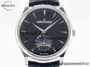 Master Ultra Thin Moon 1368420 SS Z+F 1:1 Best Edition Black Dial on Black Leather Strap SA925 Super Clone - Image 2
