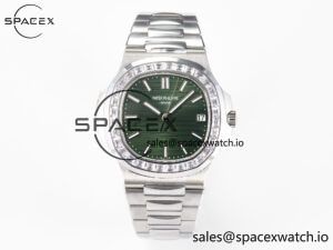 Nautilus 5711 3KF 1:1 Best Edition Square Diamonds Bezel Green Dial on SS Bracelet A324 Super Clone V2