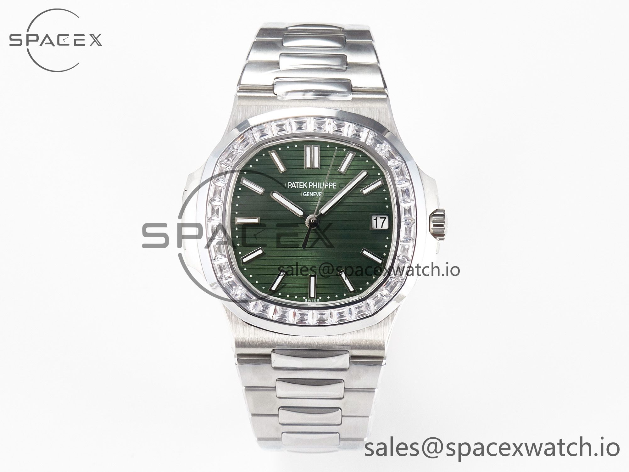 IMG_5952 拷贝 Nautilus 5711 3KF 1:1 Best Edition Square Diamonds Bezel Green Dial on SS Bracelet A324 Super Clone V2 - Image 1