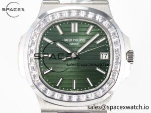 Nautilus 5711 3KF 1:1 Best Edition Square Diamonds Bezel Green Dial on SS Bracelet A324 Super Clone V2 - Image 2