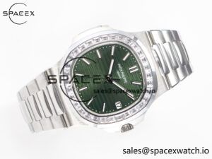 Nautilus 5711 3KF 1:1 Best Edition Square Diamonds Bezel Green Dial on SS Bracelet A324 Super Clone V2 - Image 8