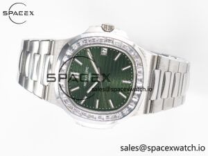 Nautilus 5711 3KF 1:1 Best Edition Square Diamonds Bezel Green Dial on SS Bracelet A324 Super Clone V2 - Image 7