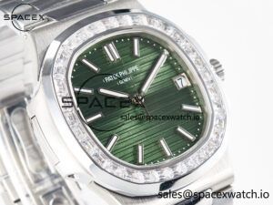 Nautilus 5711 3KF 1:1 Best Edition Square Diamonds Bezel Green Dial on SS Bracelet A324 Super Clone V2 - Image 3