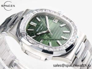 Nautilus 5711 3KF 1:1 Best Edition Square Diamonds Bezel Green Dial on SS Bracelet A324 Super Clone V2 - Image 6