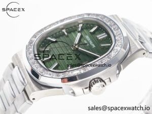 Nautilus 5711 3KF 1:1 Best Edition Square Diamonds Bezel Green Dial on SS Bracelet A324 Super Clone V2 - Image 5