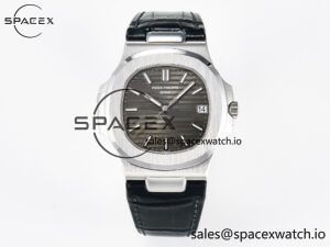 Nautilus 5711 SS 3KF 1:1 Best Edition Gray Textured Dial on Black Leather Strap A324 Super Clone V2
