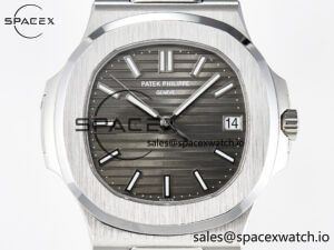Nautilus 5711 SS 3KF 1:1 Best Edition Gray Textured Dial on Black Leather Strap A324 Super Clone V2 - Image 2
