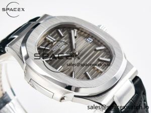 Nautilus 5711 SS 3KF 1:1 Best Edition Gray Textured Dial on Black Leather Strap A324 Super Clone V2 - Image 6