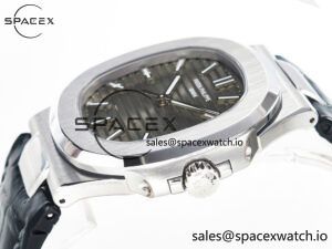 Nautilus 5711 SS 3KF 1:1 Best Edition Gray Textured Dial on Black Leather Strap A324 Super Clone V2 - Image 5
