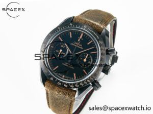 Speedmaster “Dark Side of The Moon” Real Ceramic N1F 1:1 Best Edition Vintage Black on Brown Leather Strap A9300 - Image 4