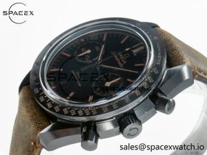 Speedmaster “Dark Side of The Moon” Real Ceramic N1F 1:1 Best Edition Vintage Black on Brown Leather Strap A9300 - Image 5