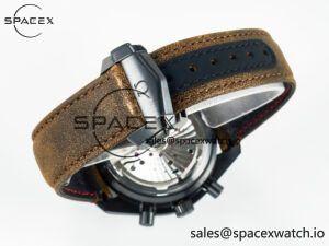 Speedmaster “Dark Side of The Moon” Real Ceramic N1F 1:1 Best Edition Vintage Black on Brown Leather Strap A9300 - Image 16