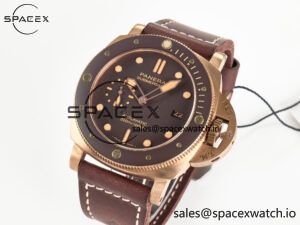 PAM968 V Bronzo VSF 1:1 Best Edition Brown Ceramic Bezel and Dial on Brown Calfskin Strap P.9010 Clone - Image 4