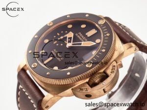 PAM968 V Bronzo VSF 1:1 Best Edition Brown Ceramic Bezel and Dial on Brown Calfskin Strap P.9010 Clone - Image 5