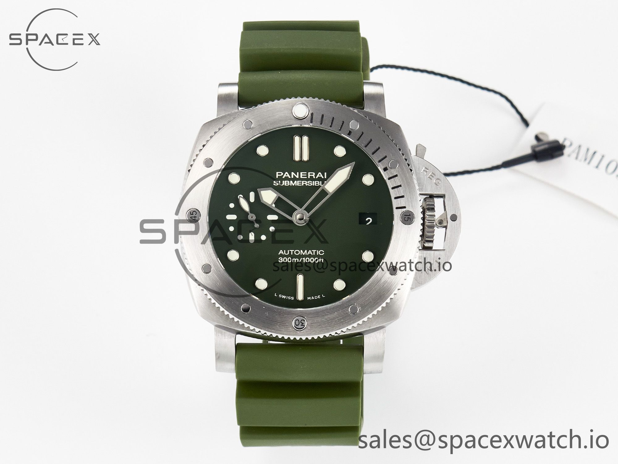 IMG_7559 拷贝 PAM1055 Luminor Submersible 42mm Verde Militare VSF 1:1 Best Edition on Green Rubber Strap P.900 Clone - Image 1