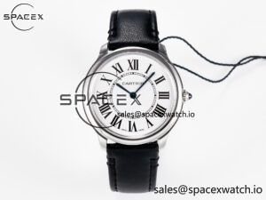 Ronde De Cartier 36mm DRF 1:1 Best Edition Sandblasted Silver-Plated White Dial on Black Leather Strap Ronda Quartz