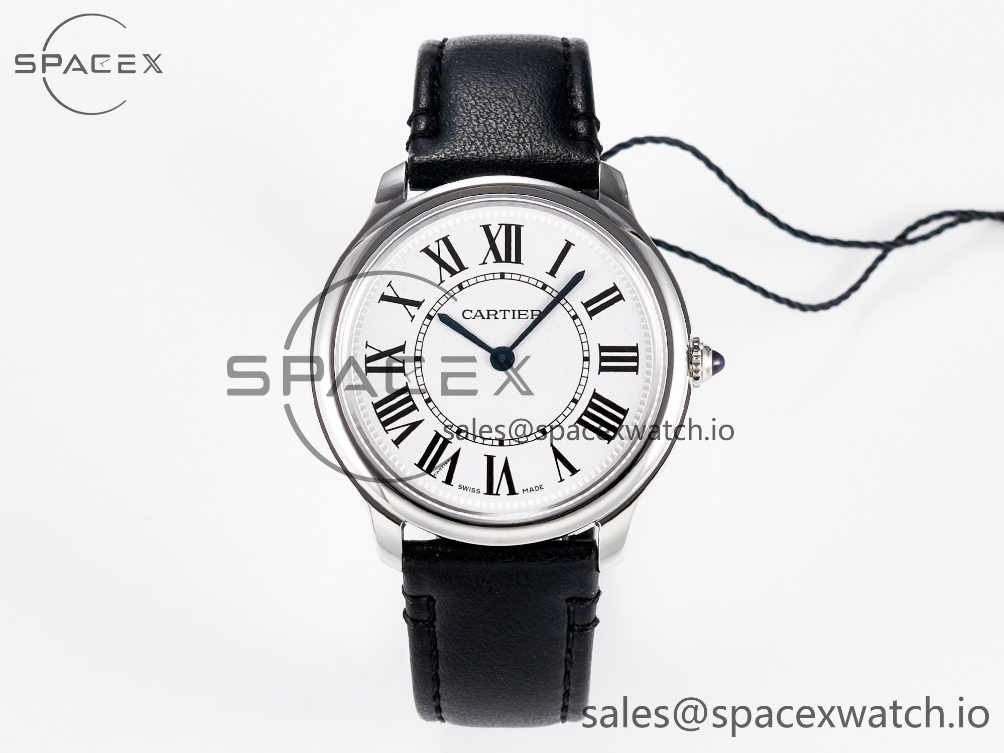 IMG_7627 拷贝 Ronde De Cartier 36mm DRF 1:1 Best Edition Sandblasted Silver-Plated White Dial on Black Leather Strap Ronda Quartz - Image 1