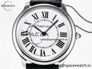 Ronde De Cartier 36mm DRF 1:1 Best Edition Sandblasted Silver-Plated White Dial on Black Leather Strap Ronda Quartz - Image 2