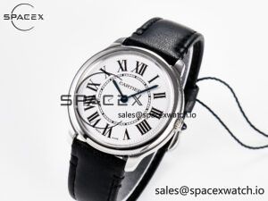 Ronde De Cartier 36mm DRF 1:1 Best Edition Sandblasted Silver-Plated White Dial on Black Leather Strap Ronda Quartz - Image 4