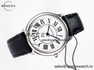 Ronde De Cartier 36mm DRF 1:1 Best Edition Sandblasted Silver-Plated White Dial on Black Leather Strap Ronda Quartz - Image 8