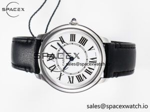 Ronde De Cartier 36mm DRF 1:1 Best Edition Sandblasted Silver-Plated White Dial on Black Leather Strap Ronda Quartz - Image 7