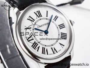 Ronde De Cartier 36mm DRF 1:1 Best Edition Sandblasted Silver-Plated White Dial on Black Leather Strap Ronda Quartz - Image 3