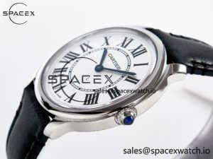 Ronde De Cartier 36mm DRF 1:1 Best Edition Sandblasted Silver-Plated White Dial on Black Leather Strap Ronda Quartz - Image 5