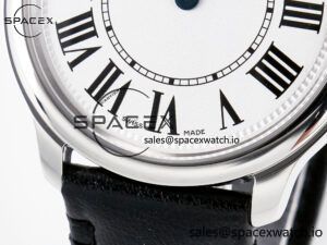 Ronde De Cartier 36mm DRF 1:1 Best Edition Sandblasted Silver-Plated White Dial on Black Leather Strap Ronda Quartz - Image 12