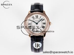 Ronde Louis Cartier 29mm RG DRF 1:1 Best Edition Sandblasted Beige Dial Diamonds Bezel on Blue Leather Strap Ronda Quartz