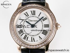 Ronde Louis Cartier 29mm RG DRF 1:1 Best Edition Sandblasted Beige Dial Diamonds Bezel on Blue Leather Strap Ronda Quartz - Image 2