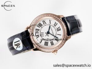Ronde Louis Cartier 29mm RG DRF 1:1 Best Edition Sandblasted Beige Dial Diamonds Bezel on Blue Leather Strap Ronda Quartz - Image 8