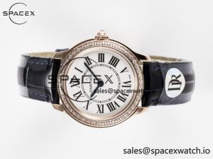 Ronde Louis Cartier 29mm RG DRF 1:1 Best Edition Sandblasted Beige Dial Diamonds Bezel on Blue Leather Strap Ronda Quartz - Image 7