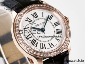 Ronde Louis Cartier 29mm RG DRF 1:1 Best Edition Sandblasted Beige Dial Diamonds Bezel on Blue Leather Strap Ronda Quartz - Image 3