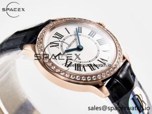 Ronde Louis Cartier 29mm RG DRF 1:1 Best Edition Sandblasted Beige Dial Diamonds Bezel on Blue Leather Strap Ronda Quartz - Image 6