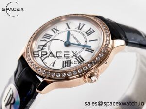 Ronde Louis Cartier 29mm RG DRF 1:1 Best Edition Sandblasted Beige Dial Diamonds Bezel on Blue Leather Strap Ronda Quartz - Image 5