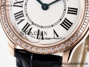Ronde Louis Cartier 29mm RG DRF 1:1 Best Edition Sandblasted Beige Dial Diamonds Bezel on Blue Leather Strap Ronda Quartz - Image 12
