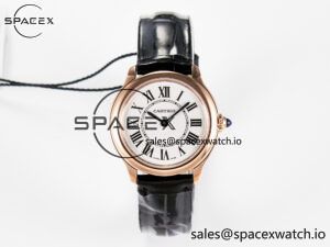 Ronde De Cartier 29mm RG DRF 1:1 Best Edition Sandblasted Silver-Plated White Dial on Black Leather Strap Ronda Quartz