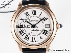 Ronde De Cartier 29mm RG DRF 1:1 Best Edition Sandblasted Silver-Plated White Dial on Black Leather Strap Ronda Quartz - Image 2