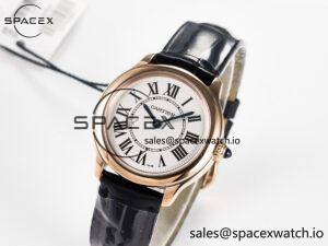 Ronde De Cartier 29mm RG DRF 1:1 Best Edition Sandblasted Silver-Plated White Dial on Black Leather Strap Ronda Quartz - Image 4