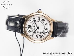 Ronde De Cartier 29mm RG DRF 1:1 Best Edition Sandblasted Silver-Plated White Dial on Black Leather Strap Ronda Quartz - Image 7