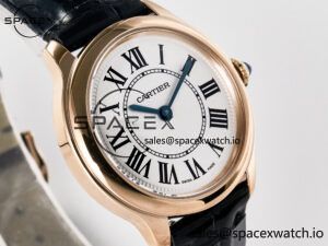 Ronde De Cartier 29mm RG DRF 1:1 Best Edition Sandblasted Silver-Plated White Dial on Black Leather Strap Ronda Quartz - Image 3