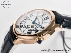 Ronde De Cartier 29mm RG DRF 1:1 Best Edition Sandblasted Silver-Plated White Dial on Black Leather Strap Ronda Quartz - Image 5