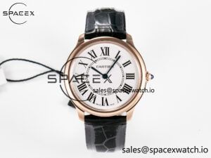 Ronde De Cartier 36mm RG DRF 1:1 Best Edition Sandblasted Silver-Plated White Dial on Black Leather Strap Ronda Quartz