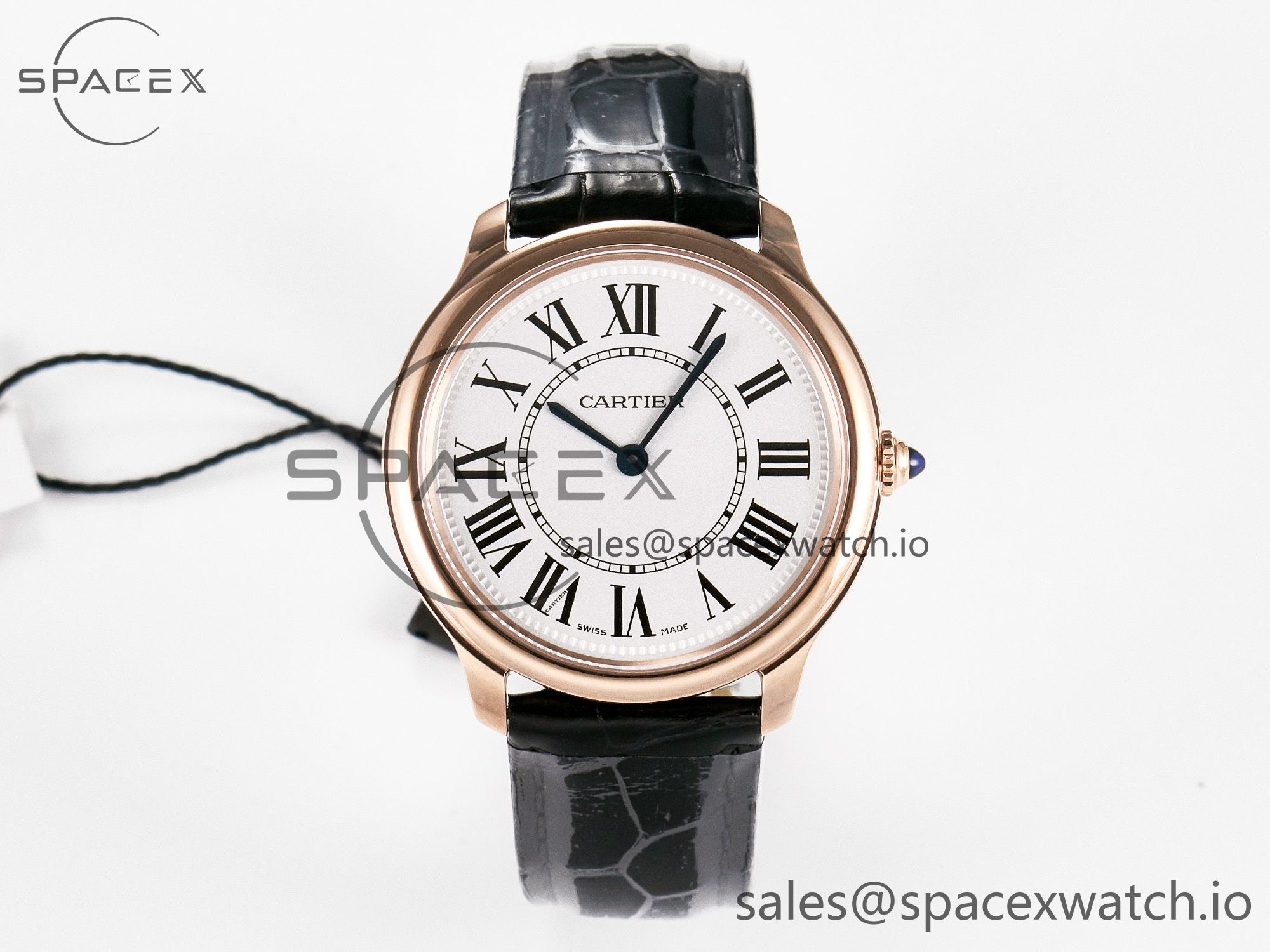 IMG_7704 拷贝 Ronde De Cartier 36mm RG DRF 1:1 Best Edition Sandblasted Silver-Plated White Dial on Black Leather Strap Ronda Quartz - Image 1