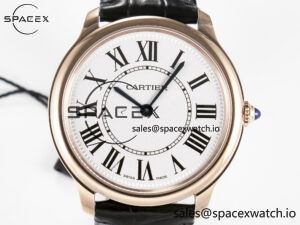 Ronde De Cartier 36mm RG DRF 1:1 Best Edition Sandblasted Silver-Plated White Dial on Black Leather Strap Ronda Quartz - Image 2